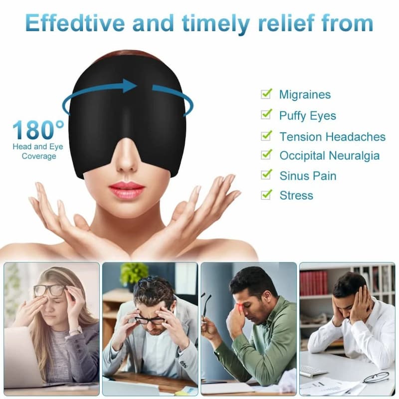 Migraine Relief Cap Hot & Cold Therapy Ice Cap for Headache Relief – Reusable Gel Ice Bead Face Mask & Head Wrap for Tension, Stress, Sinus, & Pain Relief – Soothing Cooling & Heating Sleep Mask for Men & Women