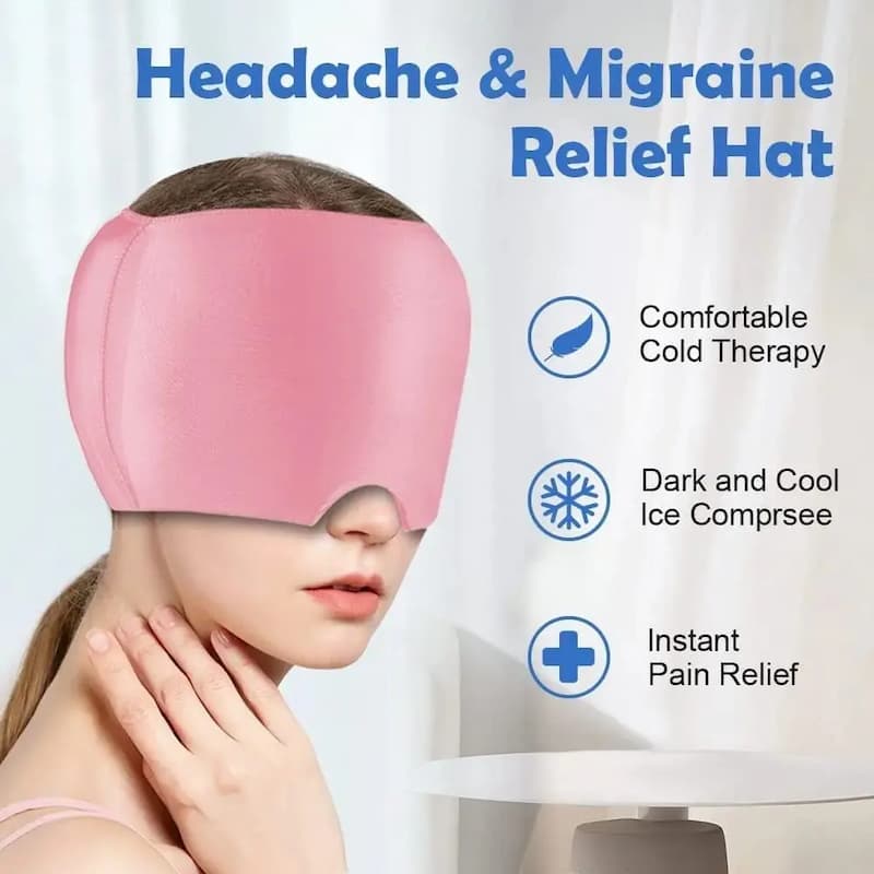 Migraine Relief Cap Hot & Cold Therapy Ice Cap for Headache Relief – Reusable Gel Ice Bead Face Mask & Head Wrap for Tension, Stress, Sinus, & Pain Relief – Soothing Cooling & Heating Sleep Mask for Men & Women