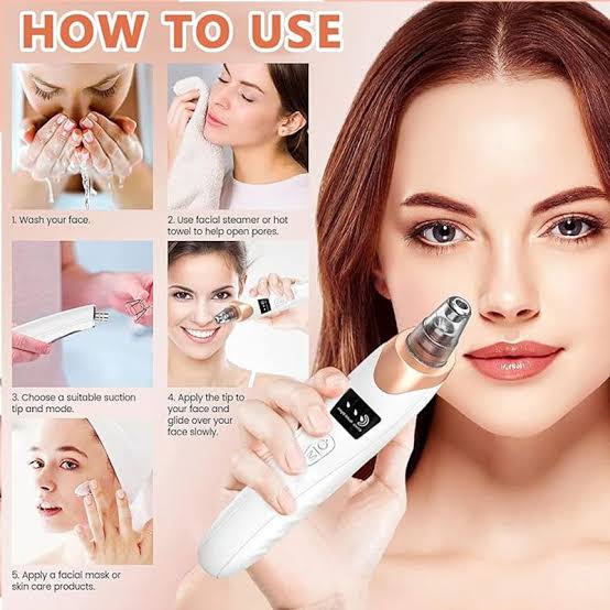 Rechargeable Vacuum Pore Cleaner, 5 In 1 Blackheads Removing Device Electric Derma suction Machine | USB Rechargeable Acne Pimple Pore Cleaner Vacuum tool - Facial Cleanser Device for Nose & Skin Care